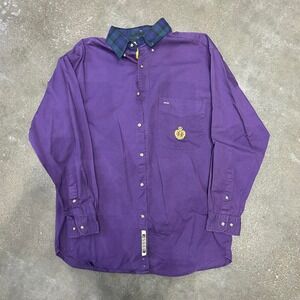 Vintage Hunting Horn Size Medium Button Up Shirt with Plaid Collar